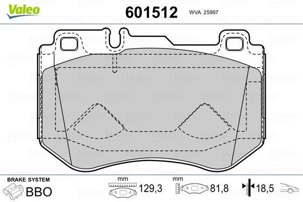 Jeu de 4 plaquettes de frein VALEO ref. 601512