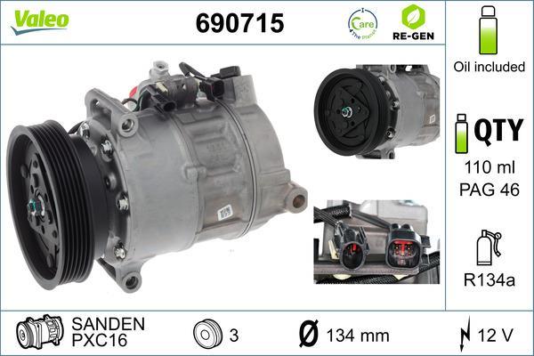 Compresor, aire acondicionado VALEO ref. 690715