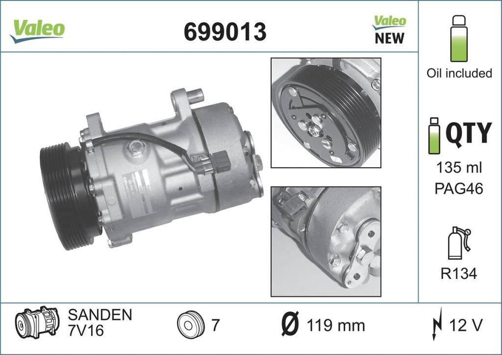 Compresor, aire acondicionado VALEO ref. 699013