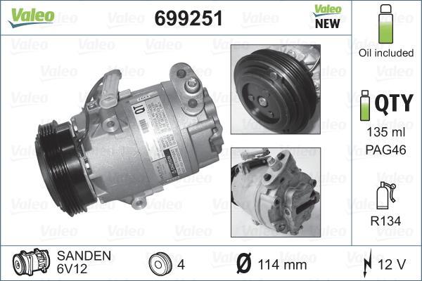 Compresseur, climatisation VALEO ref. 699251