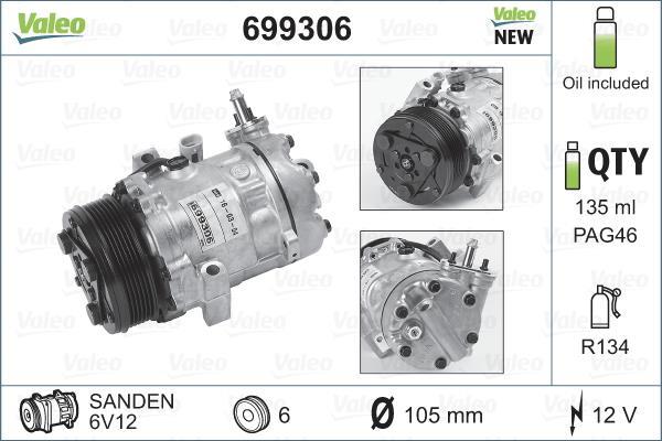 Compresseur, climatisation VALEO ref. 699306