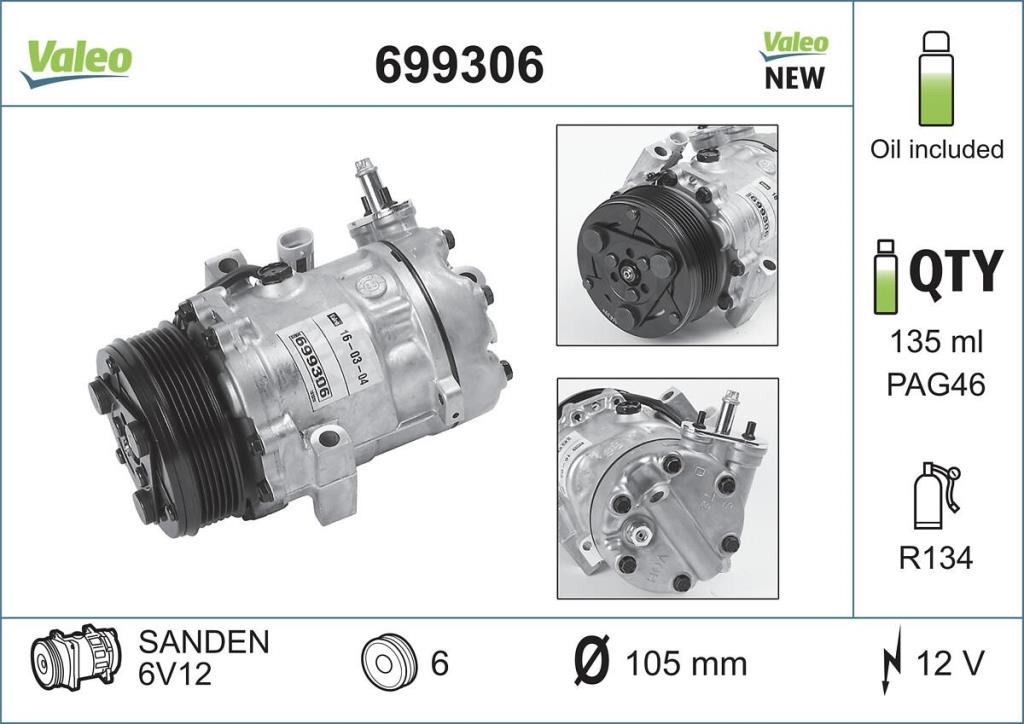 Compresseur, climatisation VALEO ref. 699306