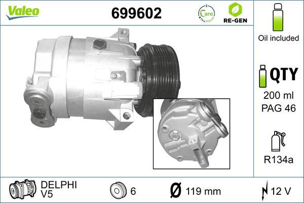 Compresor, aire acondicionado VALEO ref. 699602