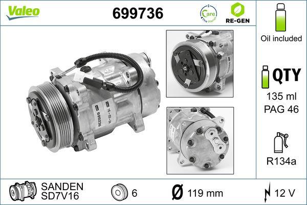 Compresseur, climatisation VALEO ref. 699736