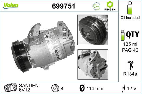 Compresseur, climatisation VALEO ref. 699751