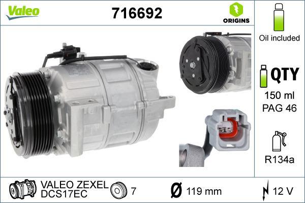 Compresseur, climatisation VALEO ref. 716692