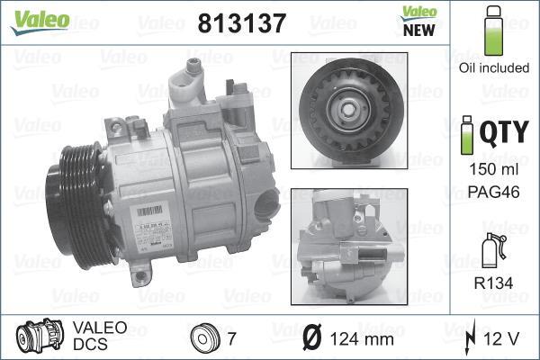 Compresseur, climatisation VALEO ref. 813137