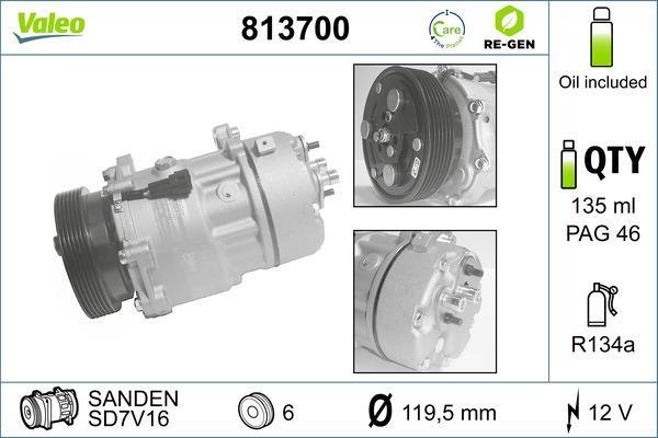 Compresor, aire acondicionado VALEO ref. 813700