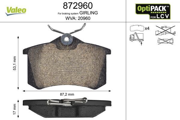 Jeu de 4 plaquettes de frein VALEO ref. 872960