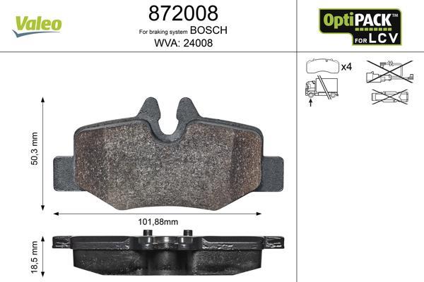 Jeu de 4 plaquettes de frein VALEO ref. 872008
