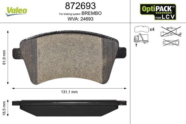 Jeu de 4 plaquettes de frein VALEO ref. 872693