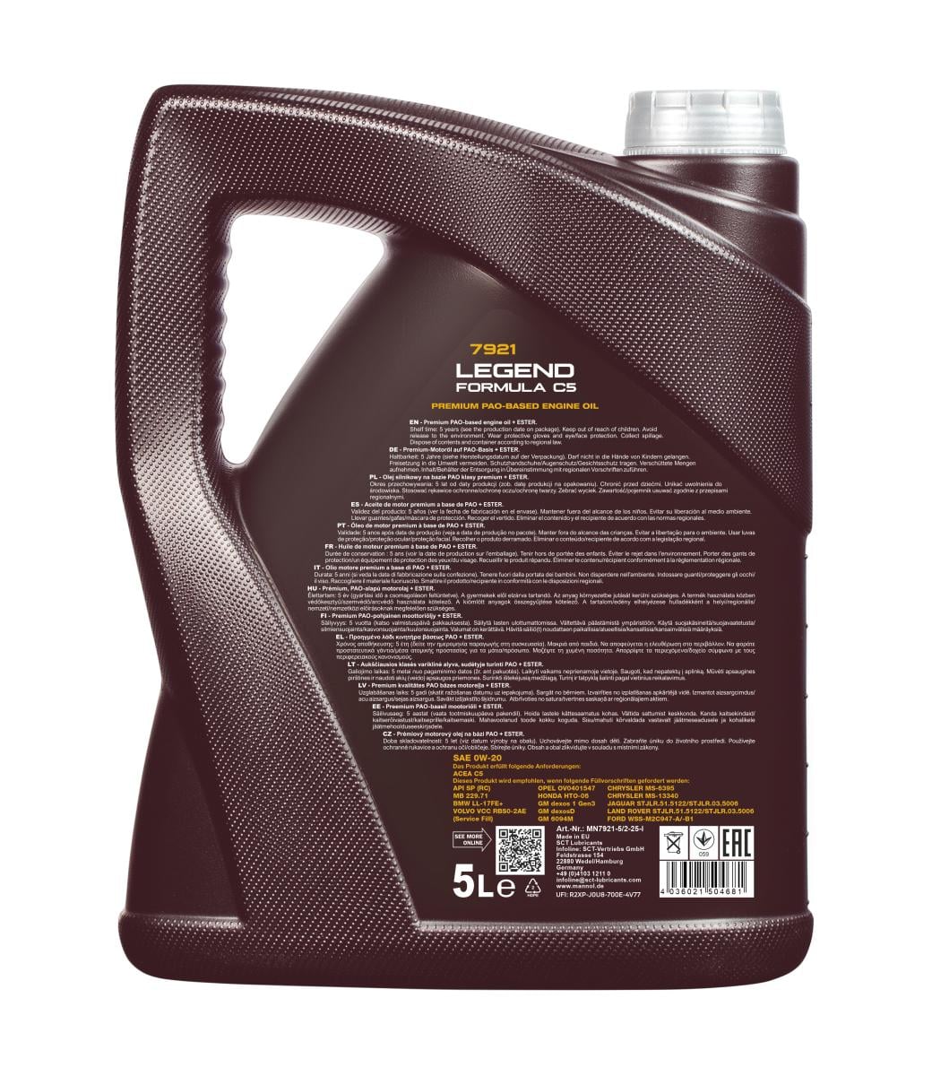 Huile moteur MANNOL Mannol Legend Formula C5 0W-20 5L - ref. MN7921-5