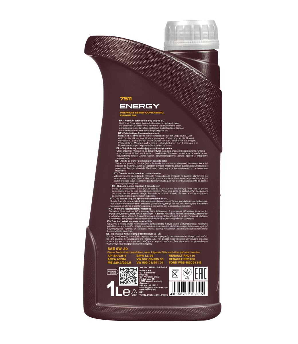 Huile moteur MANNOL Mannol Energy 5W-30 1L - ref. MN7511-1
