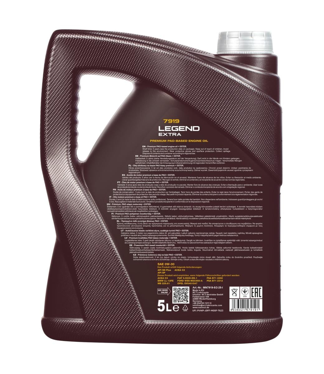 Óleo motor MANNOL Mannol Legend Extra 0W-30 5L - ref. MN7919-5