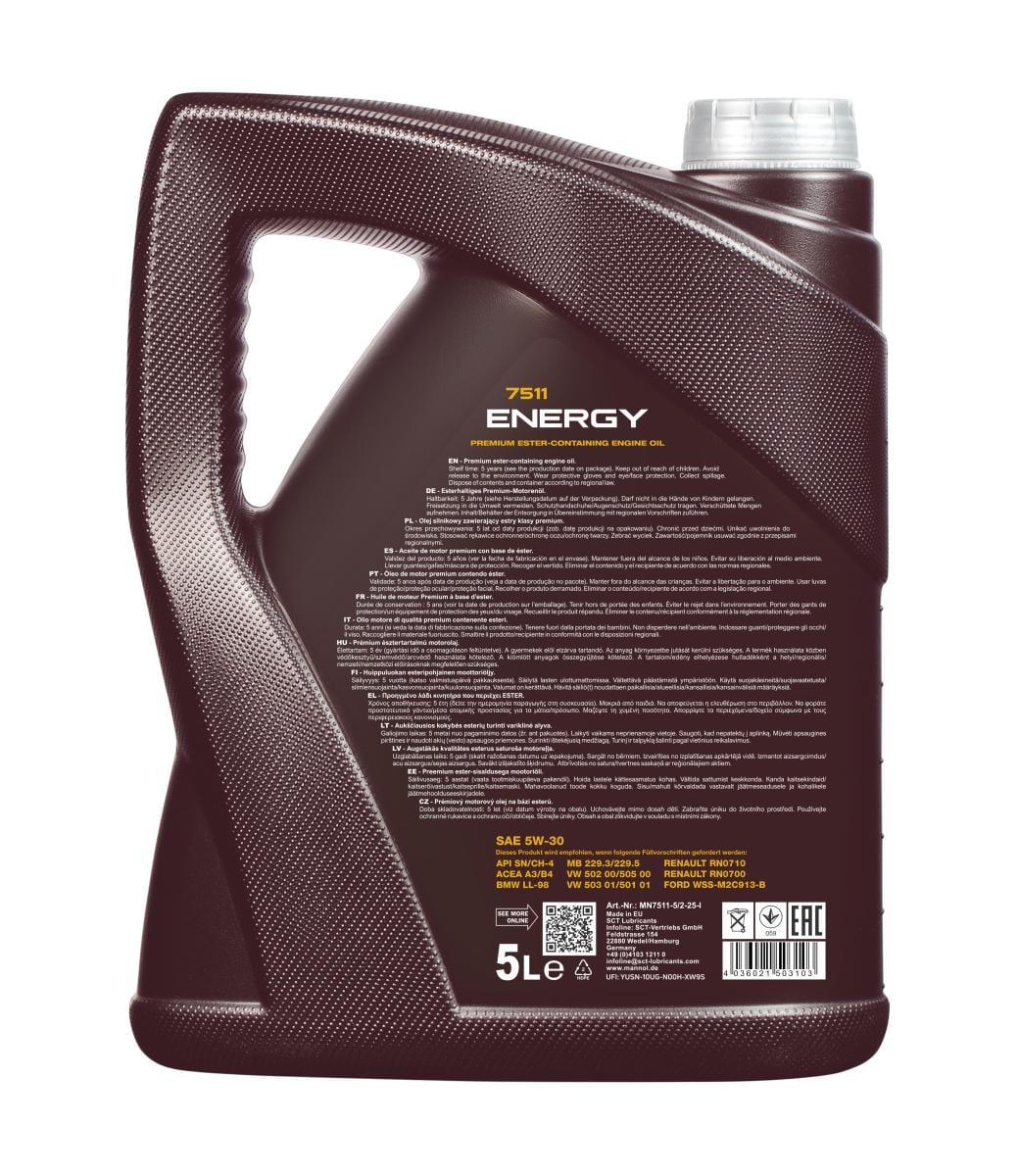 Huile moteur MANNOL Mannol Energy 5W-30 5L - ref. MN7511-5
