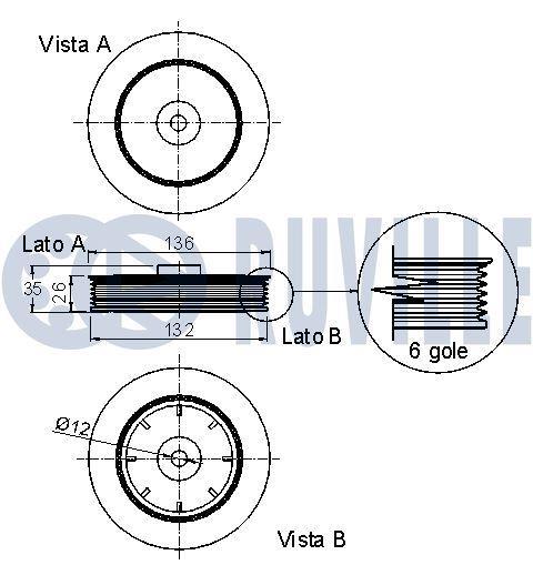 Poulie damper (Poulie de vilebrequin) RUVILLE ref. 520056