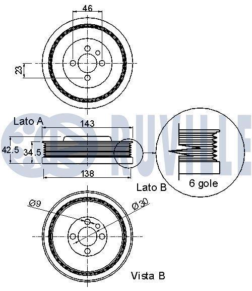 Poulie damper (Poulie de vilebrequin) RUVILLE ref. 520122