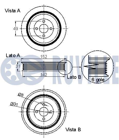 Poulie damper (Poulie de vilebrequin) RUVILLE ref. 520177