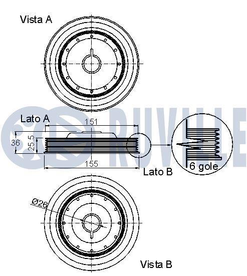Poulie damper (Poulie de vilebrequin) RUVILLE ref. 520202