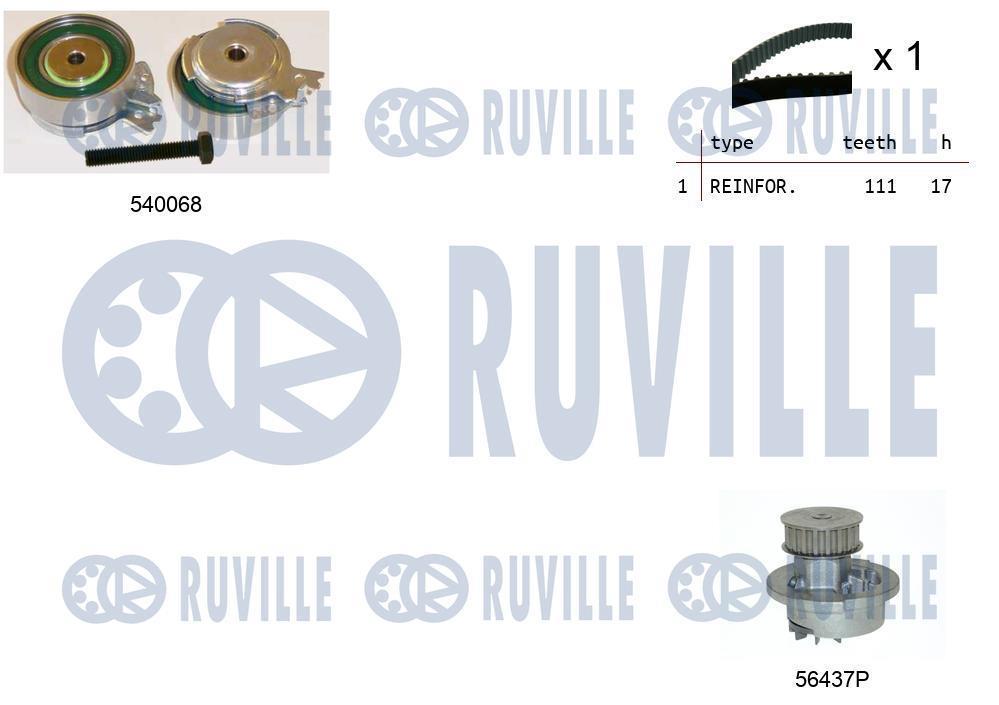 Pompe à eau + kit de courroie de distribution (Kit courroie de distribution) RUVILLE ref. 5500051