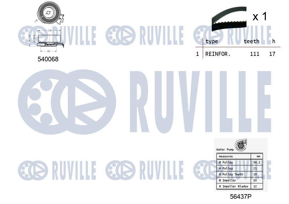 Pompe à eau + kit de courroie de distribution (Kit courroie de distribution) RUVILLE ref. 5500051