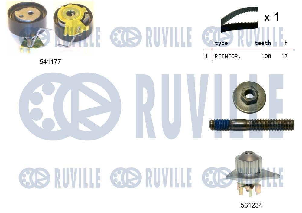 Pompe à eau + kit de courroie de distribution (Kit courroie de distribution) RUVILLE ref. 5500501