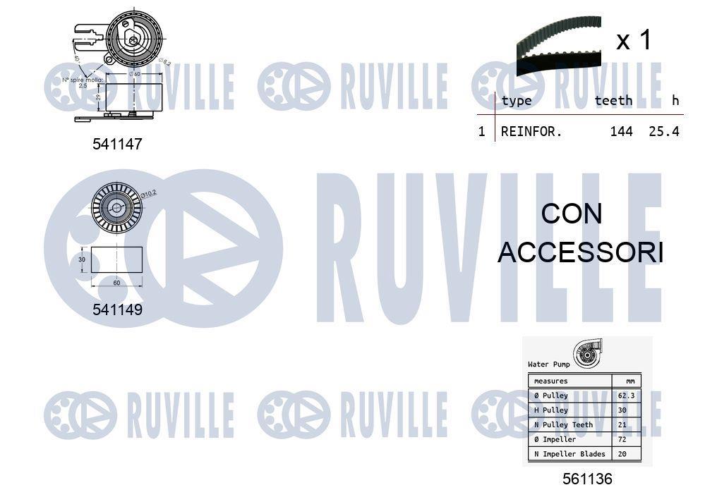 Pompe à eau + kit de courroie de distribution (Kit courroie de distribution) RUVILLE ref. 5500521