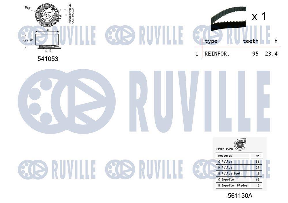 Pompe à eau + kit de courroie de distribution (Kit courroie de distribution) RUVILLE ref. 5501191