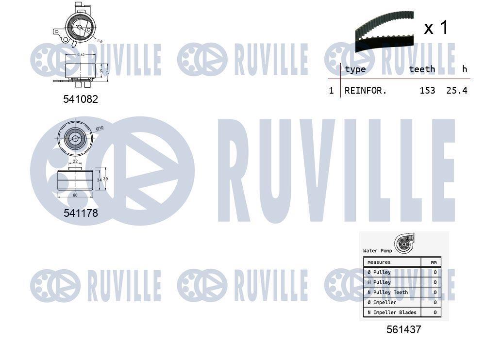 Pompe à eau + kit de courroie de distribution (Kit courroie de distribution) RUVILLE ref. 5501451