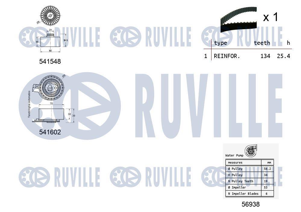 Pompe à eau + kit de courroie de distribution (Kit courroie de distribution) RUVILLE ref. 5502861