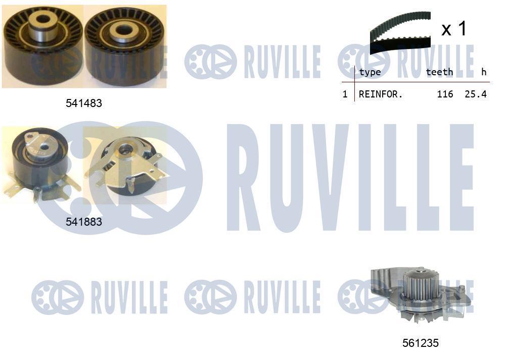 Pompe à eau + kit de courroie de distribution (Kit courroie de distribution) RUVILLE ref. 5502962