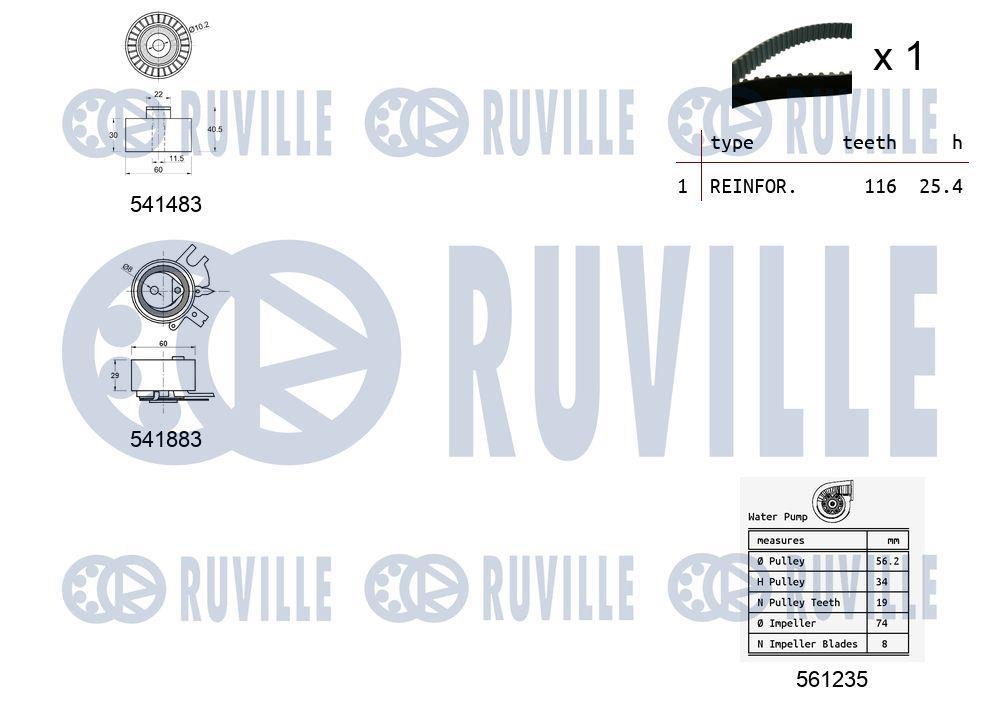 Pompe à eau + kit de courroie de distribution (Kit courroie de distribution) RUVILLE ref. 5502962