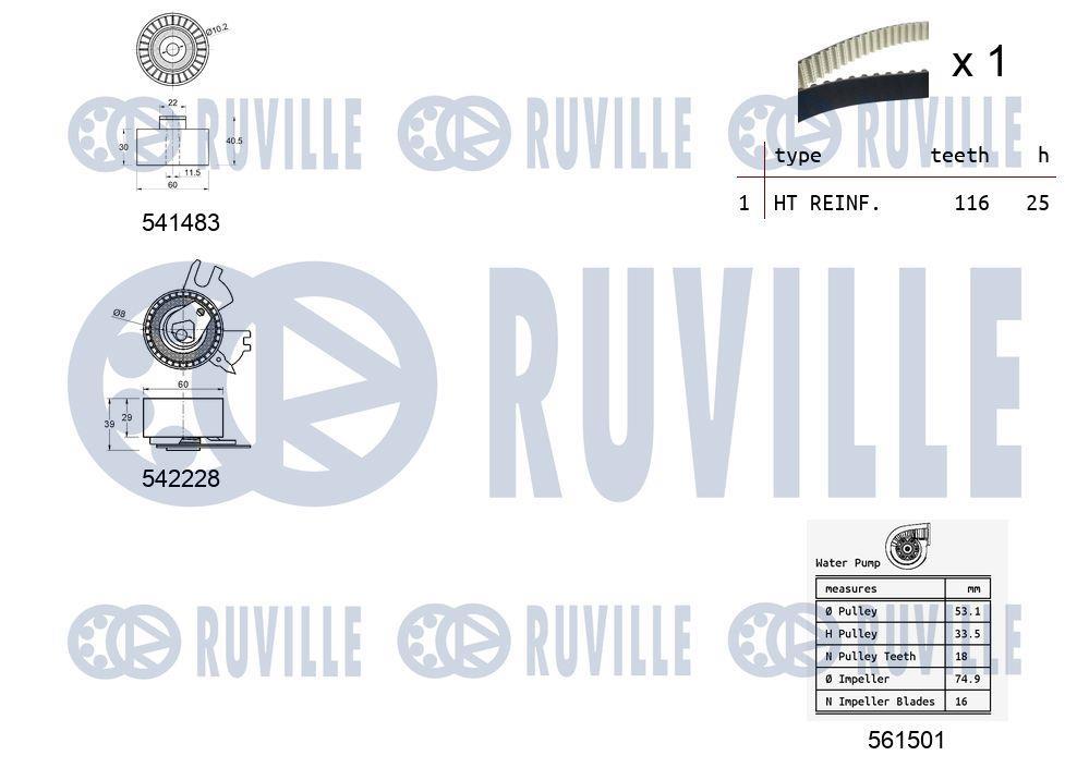 Pompe à eau + kit de courroie de distribution (Kit courroie de distribution) RUVILLE ref. 5503671