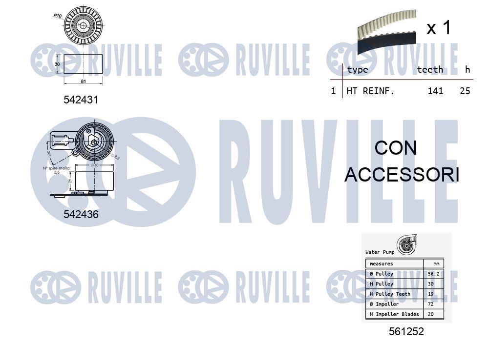 Pompe à eau + kit de courroie de distribution (Kit courroie de distribution) RUVILLE ref. 5503681