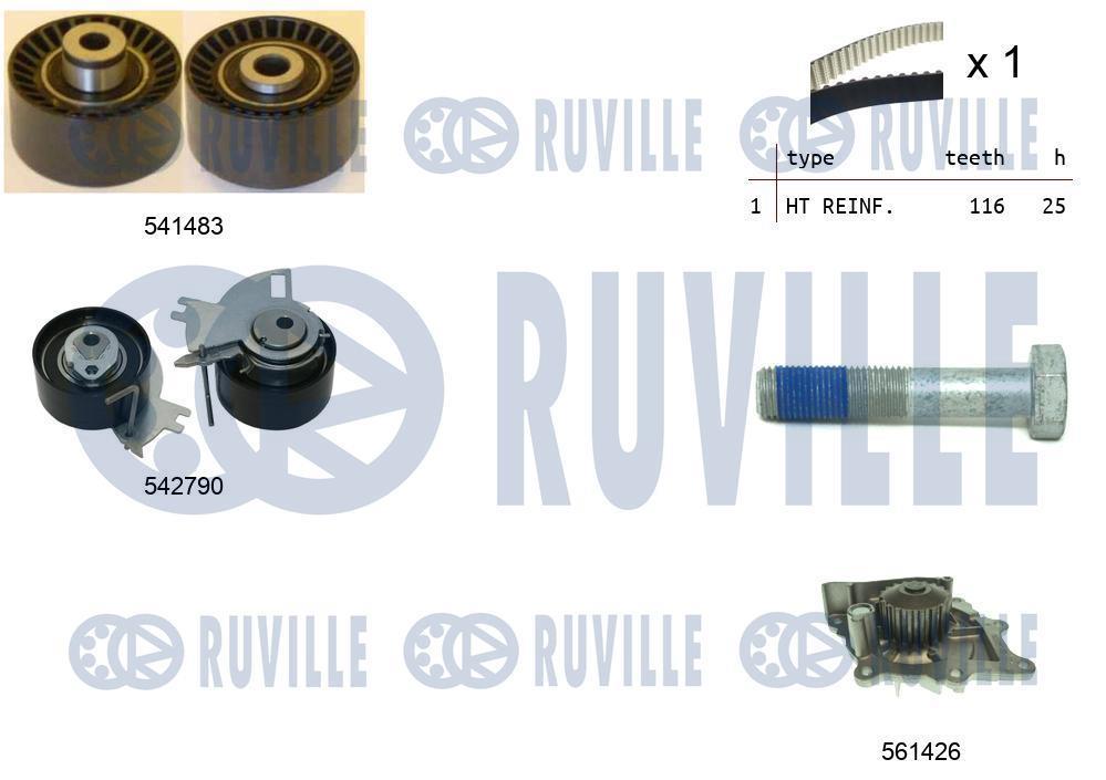 Pompe à eau + kit de courroie de distribution (Kit courroie de distribution) RUVILLE ref. 5504271