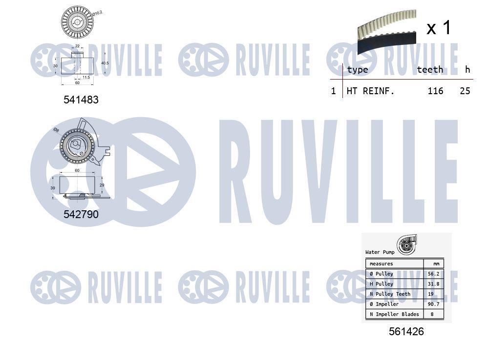 Pompe à eau + kit de courroie de distribution (Kit courroie de distribution) RUVILLE ref. 5504271