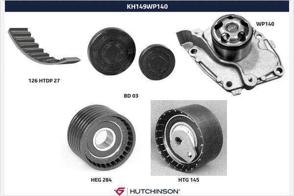 Pompe à eau + kit de courroie de distribution (Kit courroie de distribution) HUTCHINSON ref. KH 149WP140