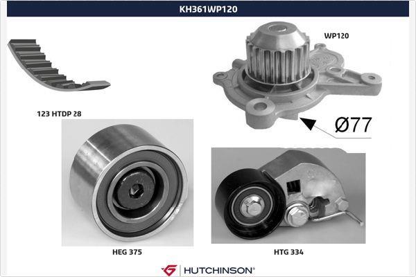 Pompe à eau + kit de courroie de distribution (Kit courroie de distribution) HUTCHINSON ref. KH 361WP120