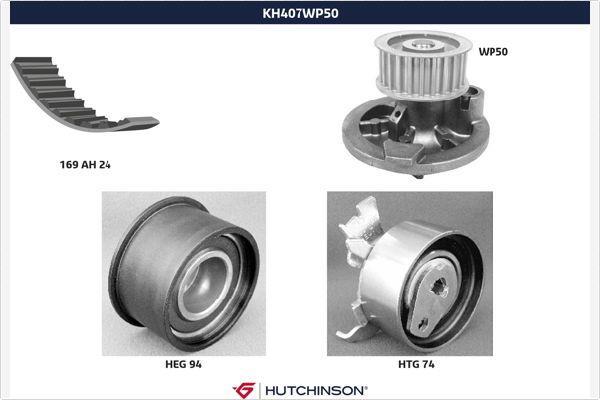 Pompe à eau + kit de courroie de distribution (Kit courroie de distribution) HUTCHINSON ref. KH 407WP50