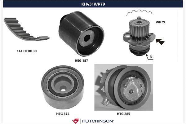 Pompe à eau + kit de courroie de distribution (Kit courroie de distribution) HUTCHINSON ref. KH 431WP79