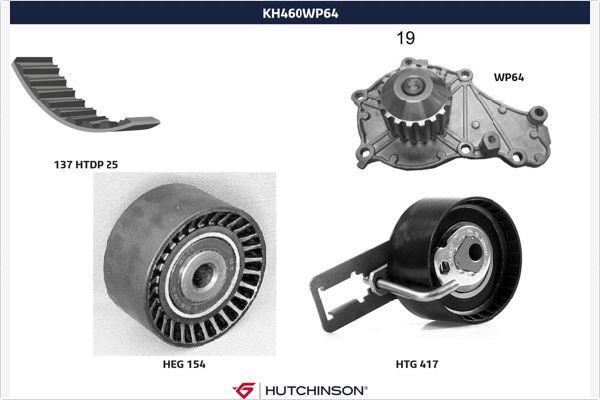 Pompe à eau + kit de courroie de distribution (Kit courroie de distribution) HUTCHINSON ref. KH 460WP64