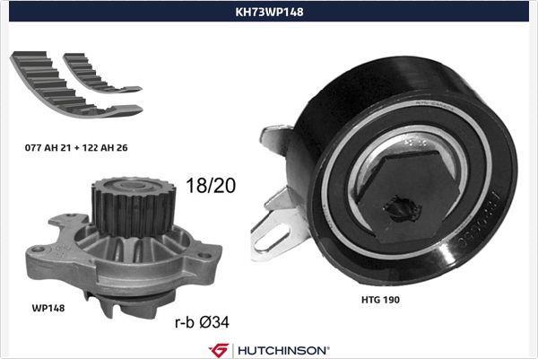 Pompe à eau + kit de courroie de distribution (Kit courroie de distribution) HUTCHINSON ref. KH 73WP148