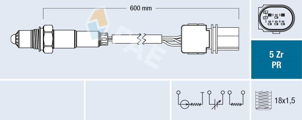 Sonde lambda (Sonde à oxygène) FAE ref. 75064