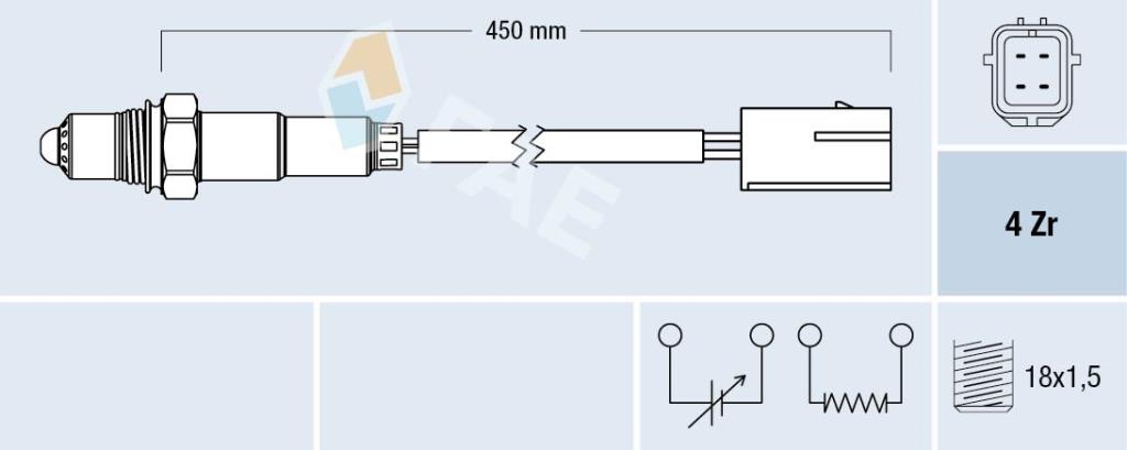 Sonde lambda (Sonde à oxygène) FAE ref. 77348