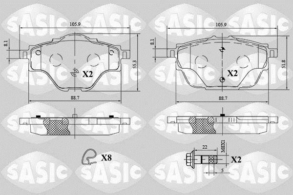 Jeu de 4 plaquettes de frein SASIC ref. 6210079