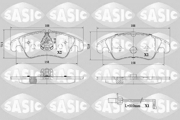 Jeu de 4 plaquettes de frein SASIC ref. 6216103