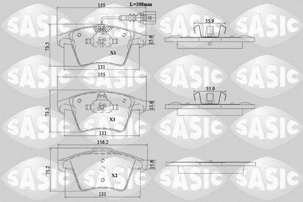 Jeu de 4 plaquettes de frein SASIC ref. 6216188