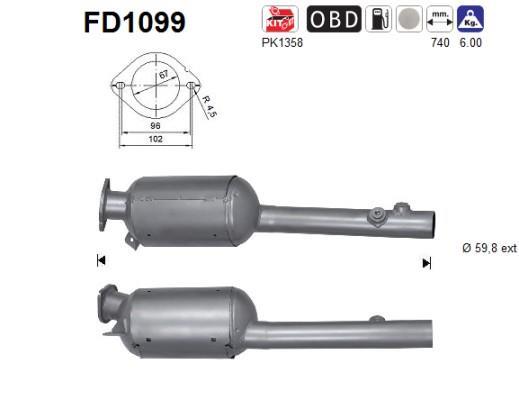 Filtre à particules / FAP (FAP diesel) AS ref. FD1099