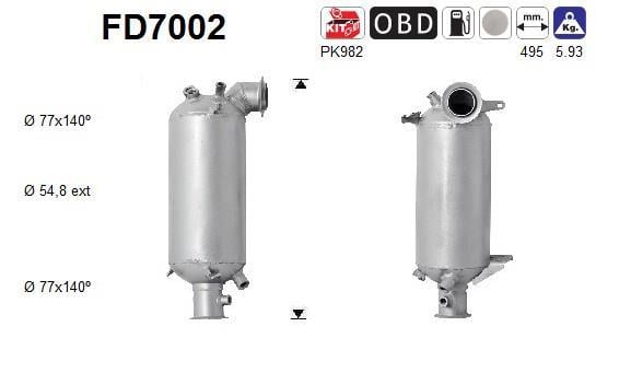 Filtre à particules / FAP (FAP diesel) AS ref. FD7002