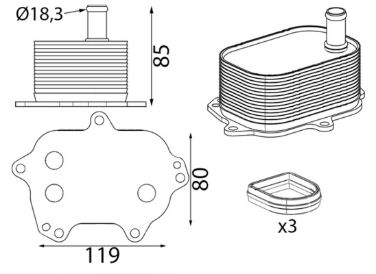 Radiateur d'huile moteur (Refroidisseur d'huile moteur) MAHLE Aftermarket ref. CLC 438 000S